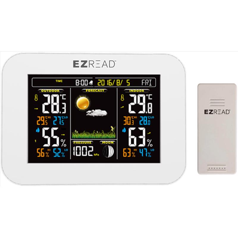 EZread 840-1518 Digital Color Weather Station Hygrometer/Thermometer, White