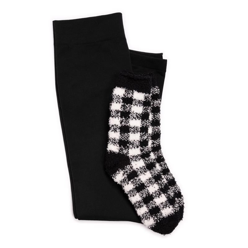 Muk Luks 5200046999PK12 Women's Legging/Cozy Sock Set, Assorted, Black/White