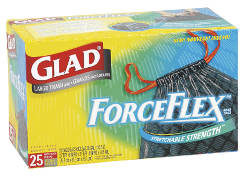 Glad 70359 Trash Bag, 30 gal, Black