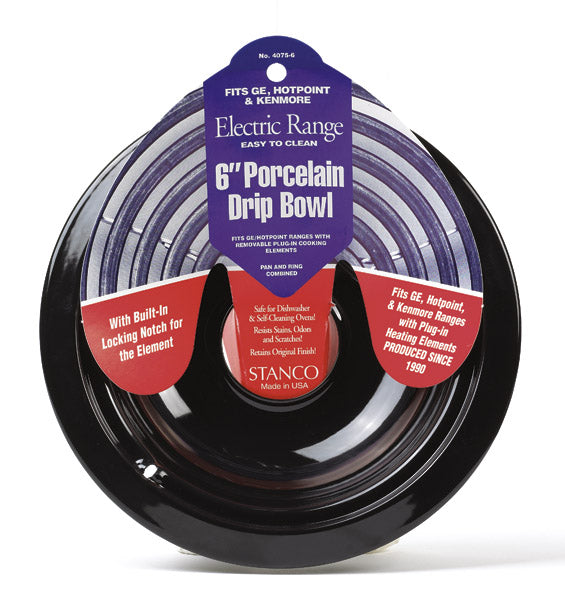 Stanco 4075-6 Porcelain Drip Bowl With Locking Notch 6"