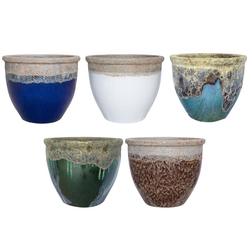 Michael Carr Designs 2558DVOLLBLU Pottery Flat Rim Planter, Ceramic, 9 inches