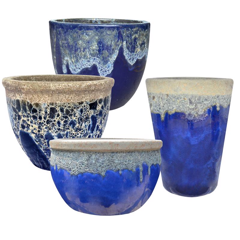 Michael Carr Designs 1308BVOLLBLU Pottery Ceramic Planter, Blue, 14 inches