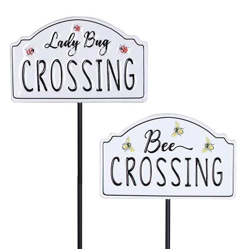 Exhart 50968 Lady Bug and Bee Crossing Yard Stake, Black/White