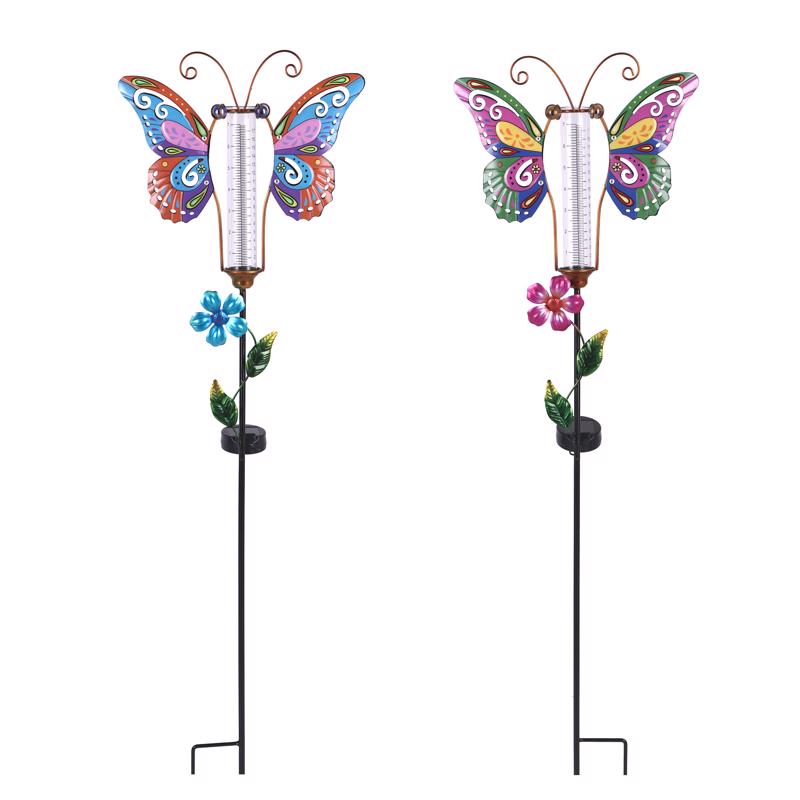 Luminous Garden ZAC2SP7606 Butterfly Rain Gauge Stake, 39 Inch