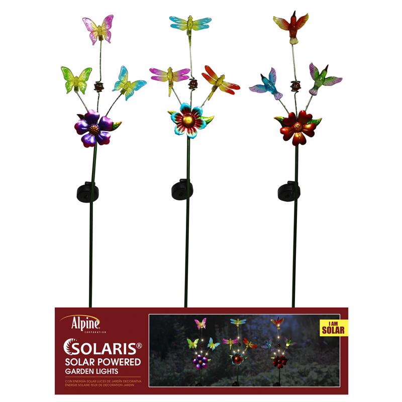 Alpine RGG524A Triple Garden Friends Solar Garden Stake, Multicolored