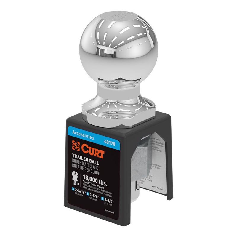 Curt 40178 Trailer Hitch Ball, Chrome, Forged Steel