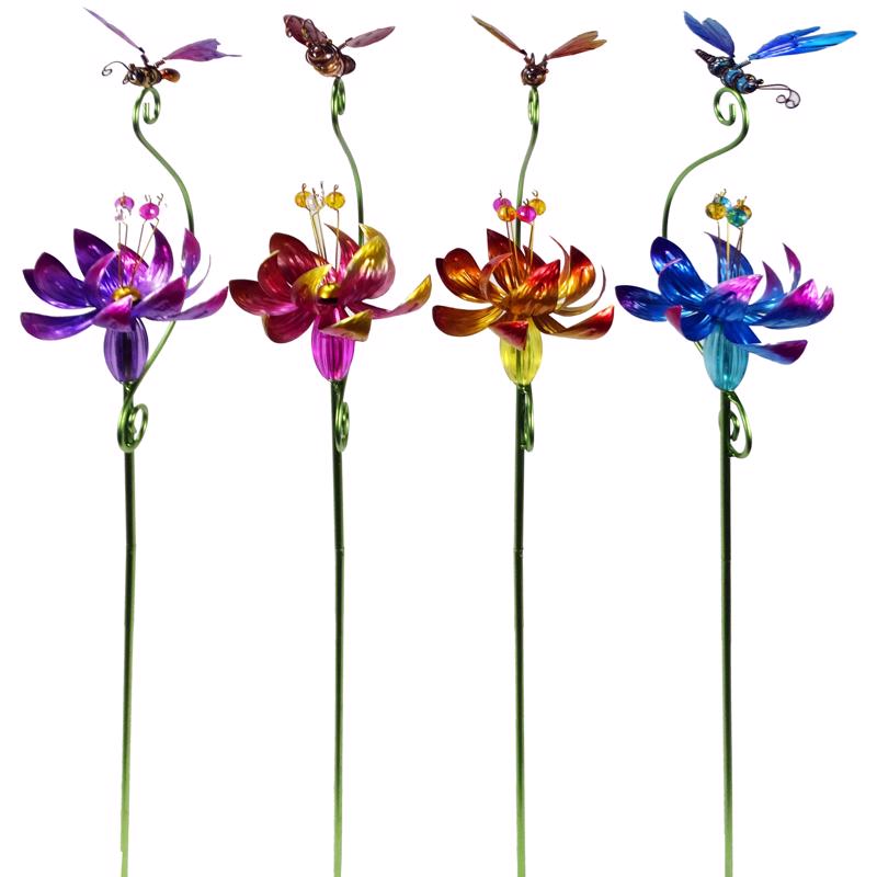 Alpine LJJ1462A Flower and Insect Outdoor Garden Stake, 42 Inch