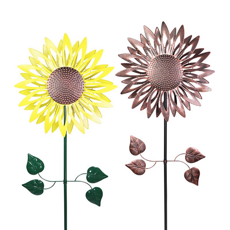 Exhart 50475-A Kinetic Sunflower Outdoor Garden Stake, Assorted Colors, Metal