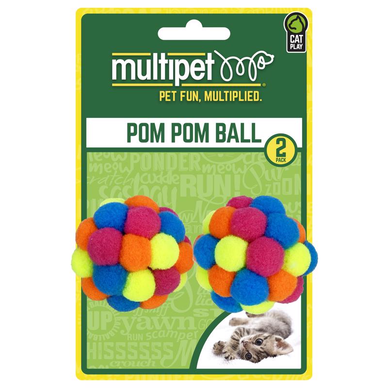 Multipet Assorted 20234 Pom Pom Ball Cat Toy, 2 Pack
