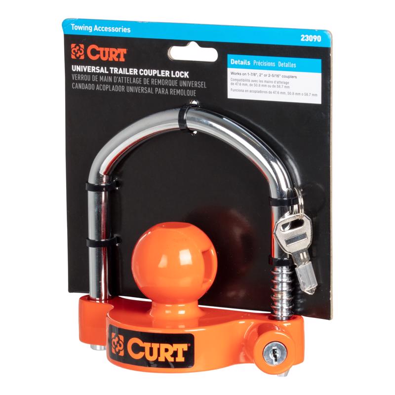 Curt 23090 Universal Trailer Coupler Lock, Orange, Carbon Steel