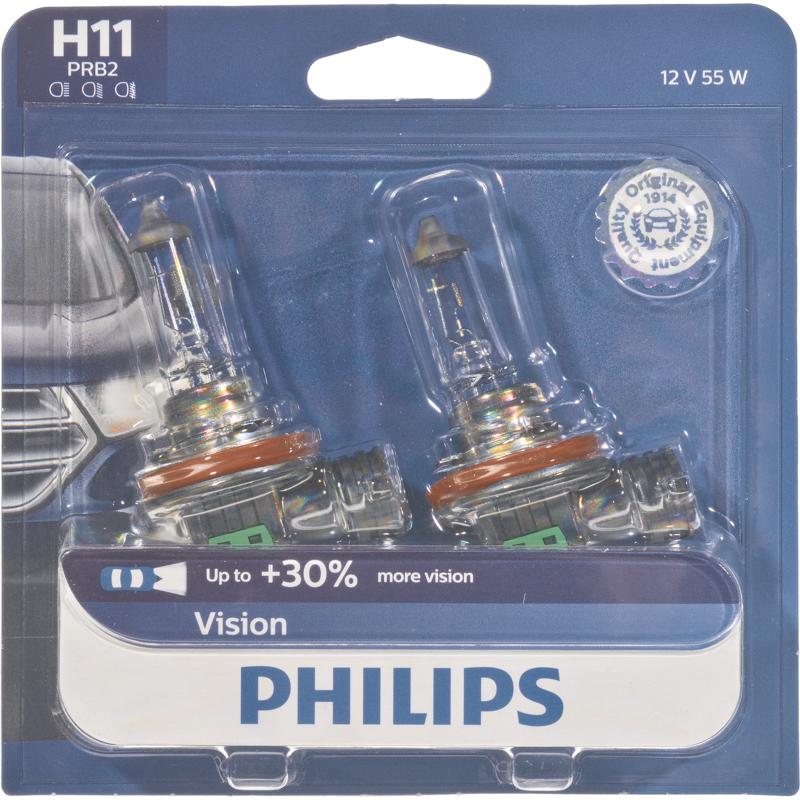 Philips H11PRB2 Vision Halogen Low Beam Automotive Bulb, White, 55 W