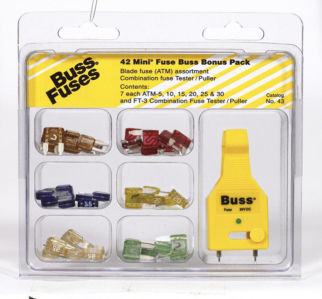 Cooper Bussmann NO.43 Automotive Fuse Mini Blade Assortment, 42- Piece