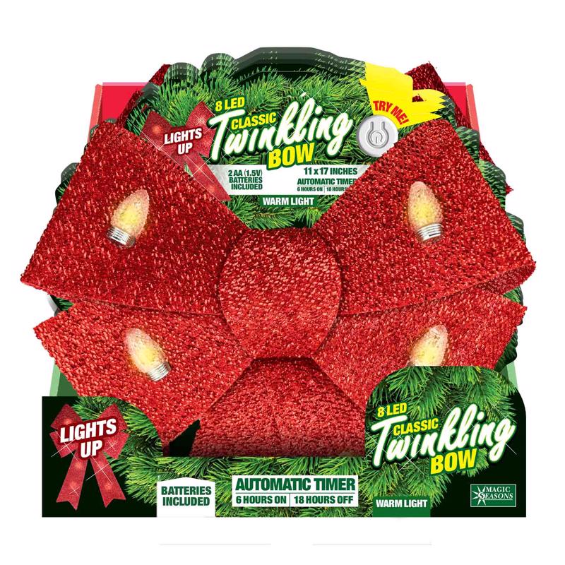 Magic Seasons 768184 LED Christmas Bow Hanging Decor, Warm White, 17 inches