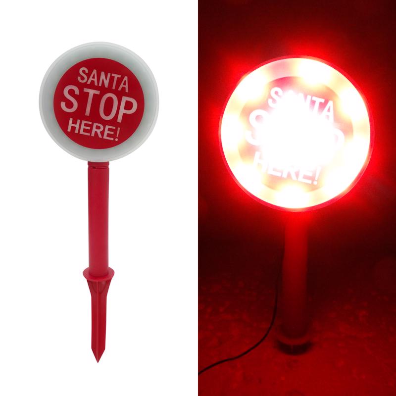 Alpine STB128 LED Santa Stop Here Sign Christmas Yard Decor, 15 Inch