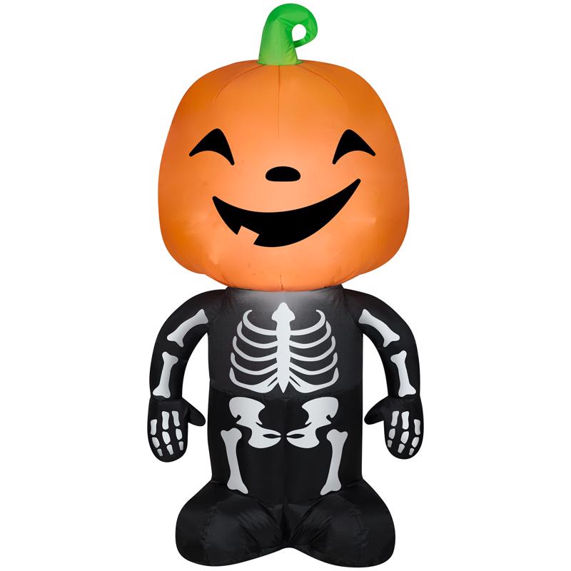 Gemmy 64929 Airblown Inflatable Halloween Pumpkin Boy Skeleton, 4.5 Feet