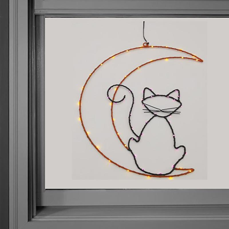 Celebrations 36016-71 LED Halloween Moon/Cat Hanging Decor, 14 Inch