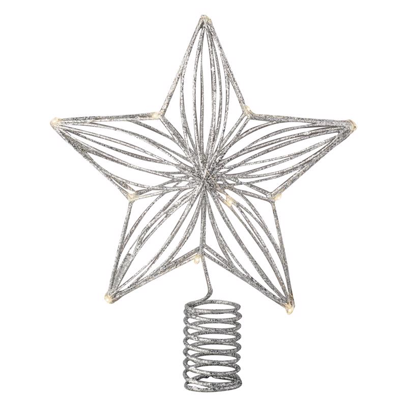 Lumineo 483844 LED Glitter Star Christmas Tree Topper, Silver