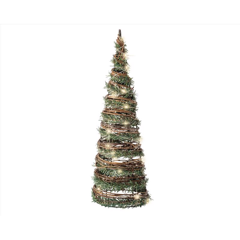 Lumineo 483874 LED Rattan Cone Christmas Tree, Green/Brown