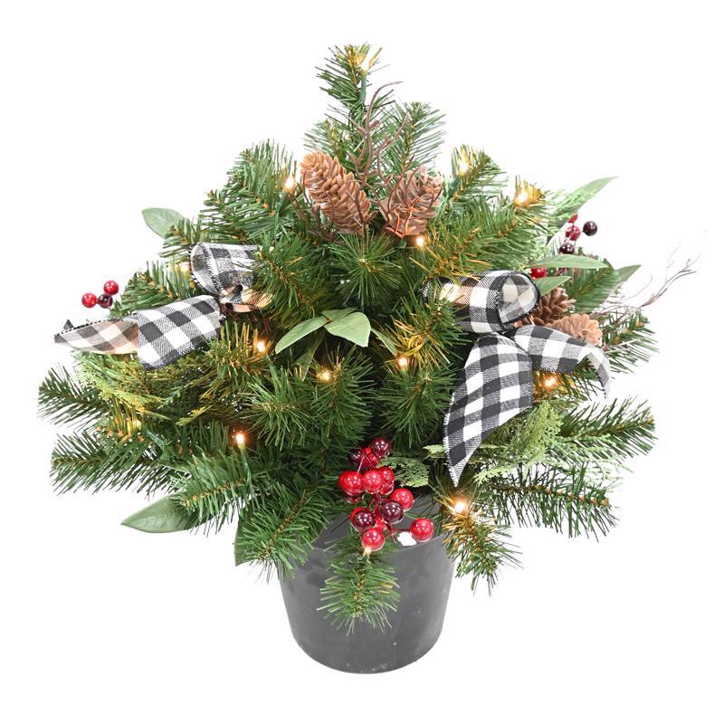 Celebrations DBCSURN22WWA Slim LED Urn Filler Christmas Porch Bush, 1-1/2 Feet