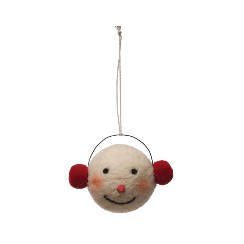 Creative Co-op XM5305 Snowman Head with Earmuffs Christmas Ornament, Multicolored