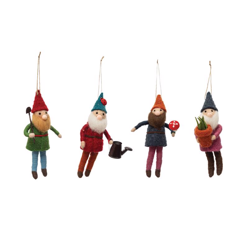 Creative Co-op XS1500A Home For The Holidays Gardening Gnomes Christmas Ornament, Multicolored