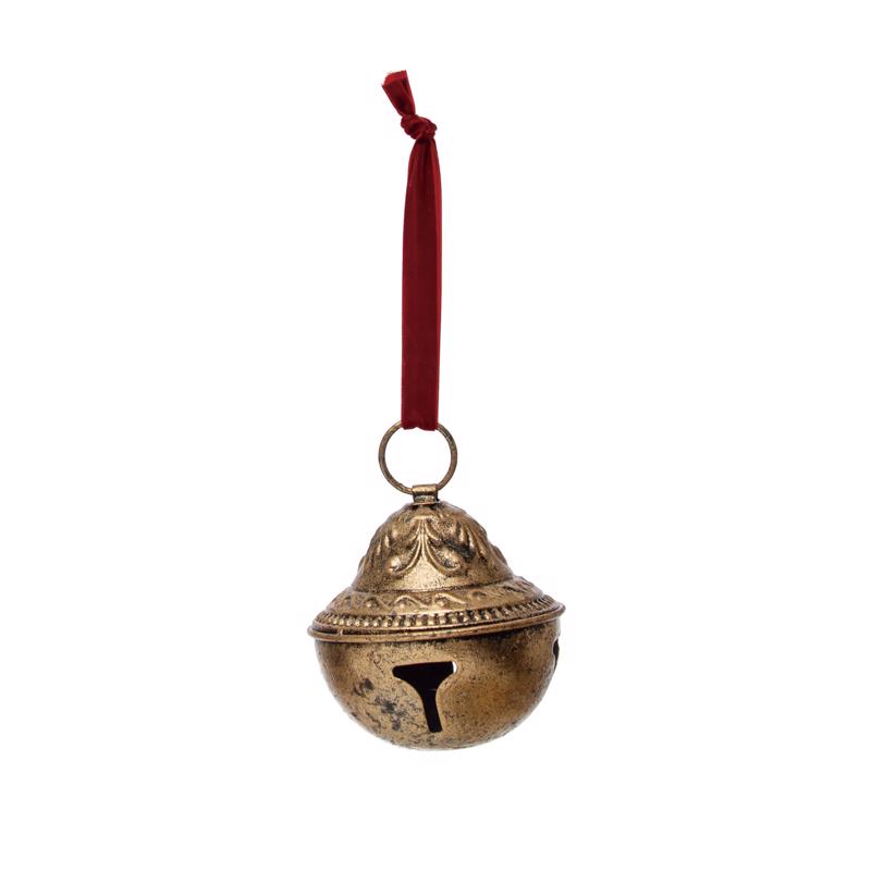Creative Co-op XS0861 Sleigh Bell Christmas Ornament, Gold/Red, 5 inches
