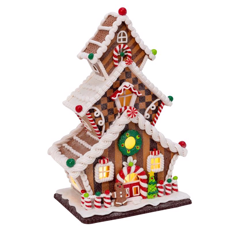Gerson 2549740 Lighted Claydough Gingerbread Christmas Village, 13 inches