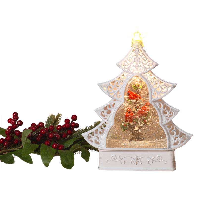 Gerson 2659210 Lighted Spinning with Cardinal Scene Water Globe Tree, 12 inches