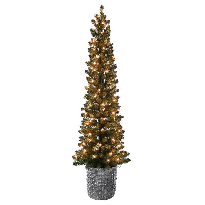 Celebrations TGARPT5P00A Green Alpine Resin Potted Christmas Tree, 5 Feet