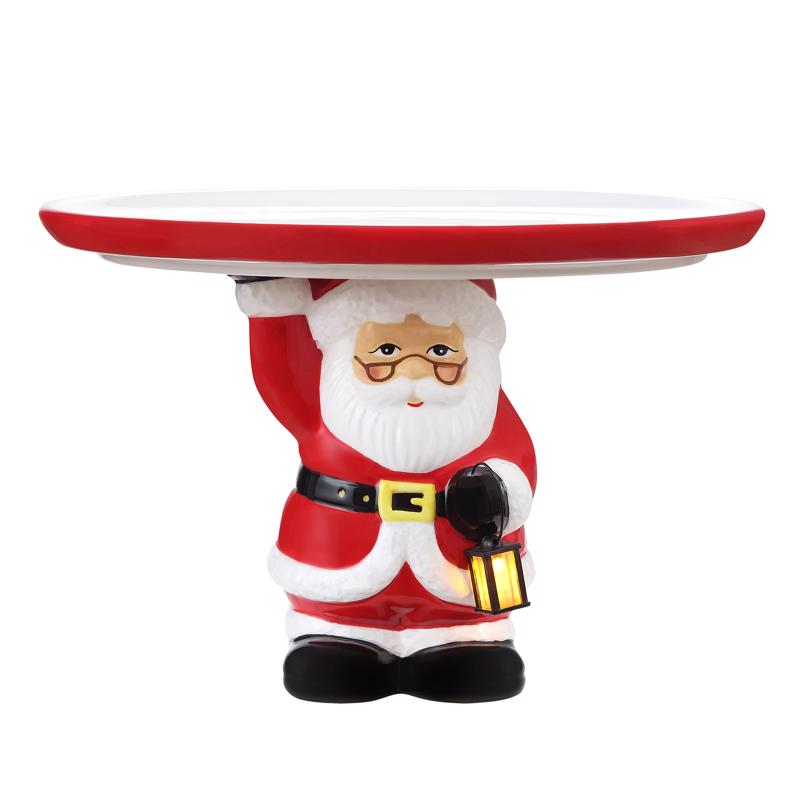 Mr. Christmas 85421AC LED Santa Claus Cake Plate Table Decor, Ceramic, 10 inches