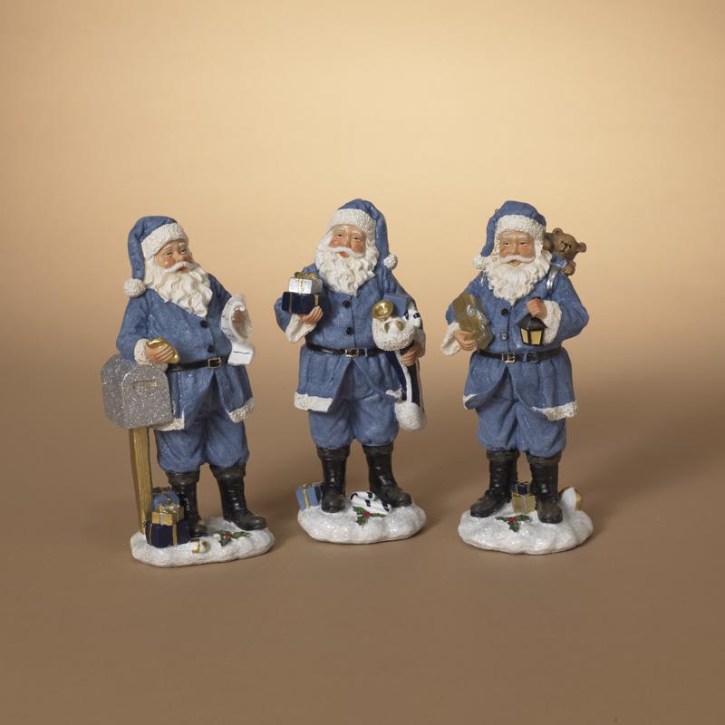 Gerson 2649760 Santa in Blue Suit Figurine Indoor Christmas Decor, 9.45 Inch