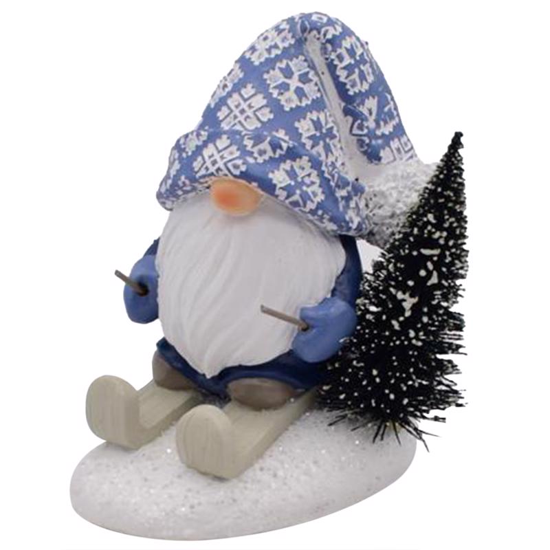 Gerson 2700990 Resin Skiing Gnome Figurine, Multicolored, 6 inches