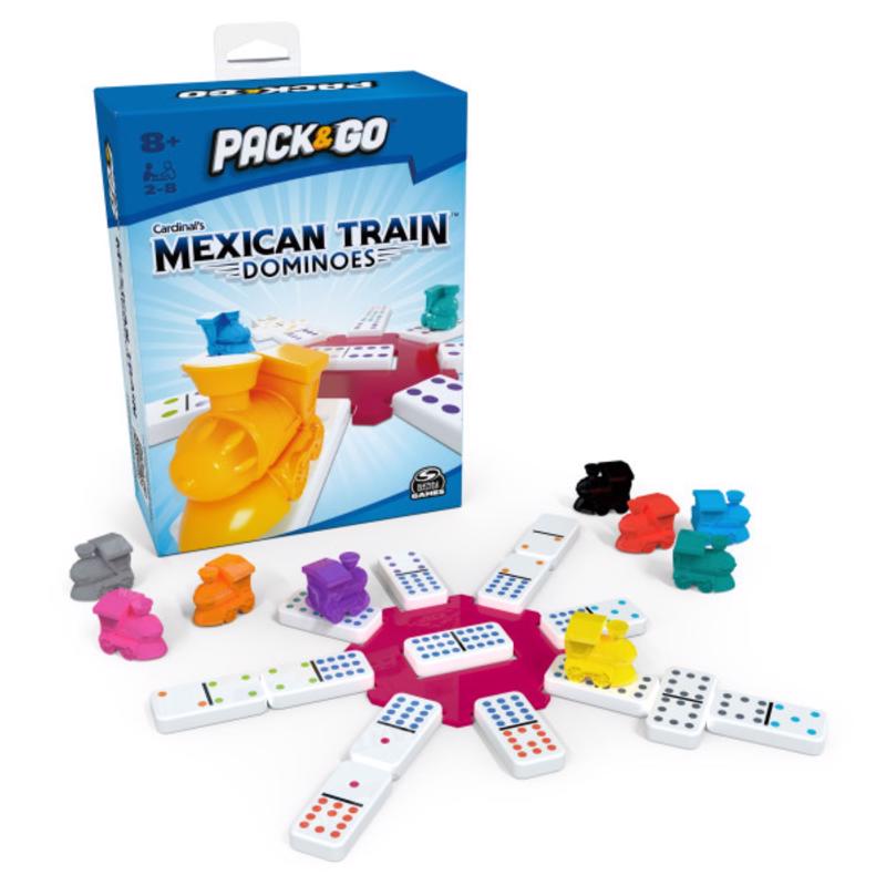 Spin Master 6065140 Pack & Go Mexican Train Dominoes Board Game, Multicolored