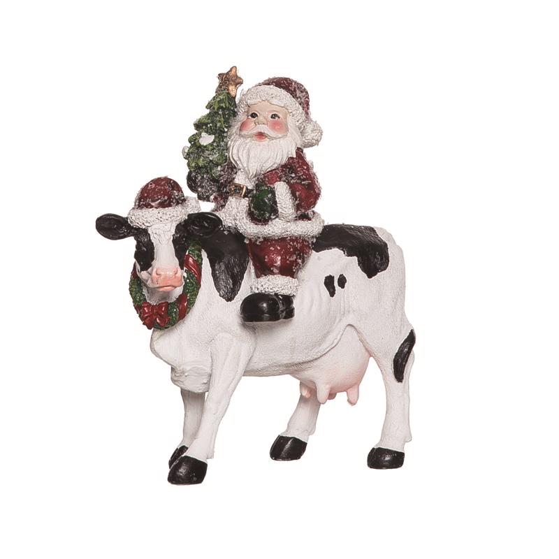 Transpac TC02224 Christmas Santa & Cow Figurine, Multicolored, 6 inches