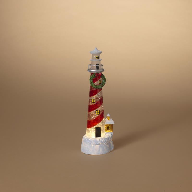 Gerson 2659200 Lighted Spinning Water Globe Lighthouse Table Decor, 12 inches