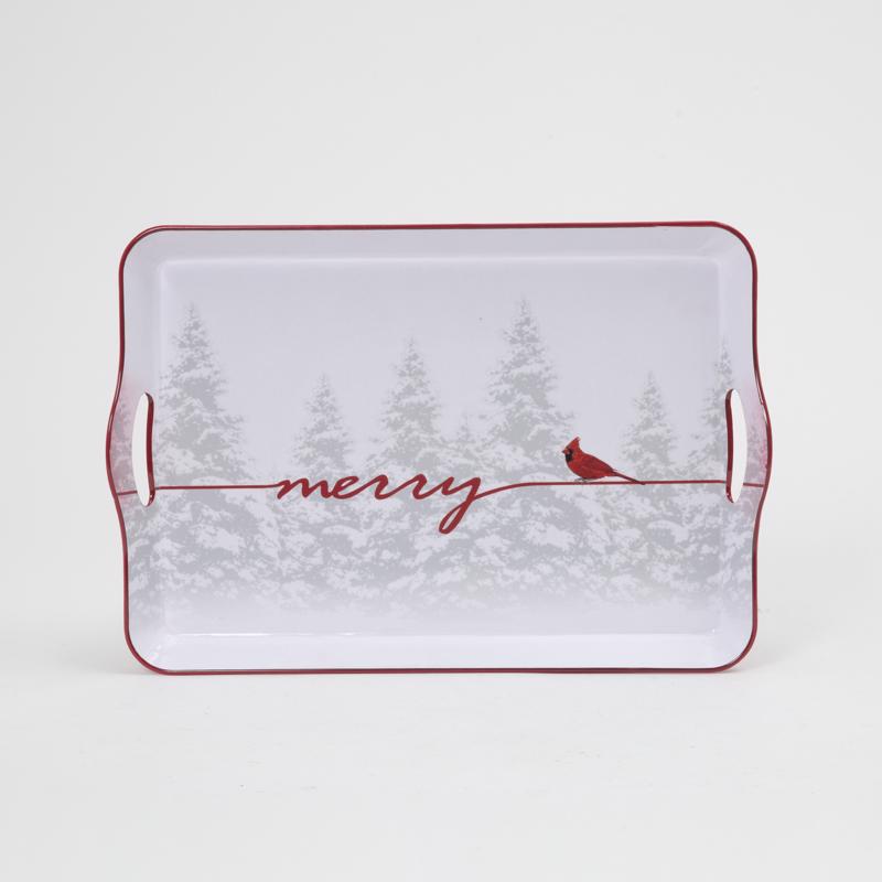 Gerson 2695240 Merry Christmas Cardinal Tray, White