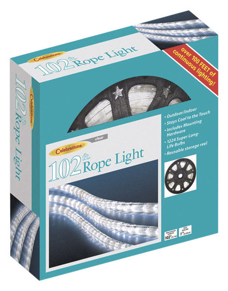 Celebrations 2T41J1A1 Indoor/Outdoor Incandescent Flexible Rope Light, 102 Feet, Clear Lights