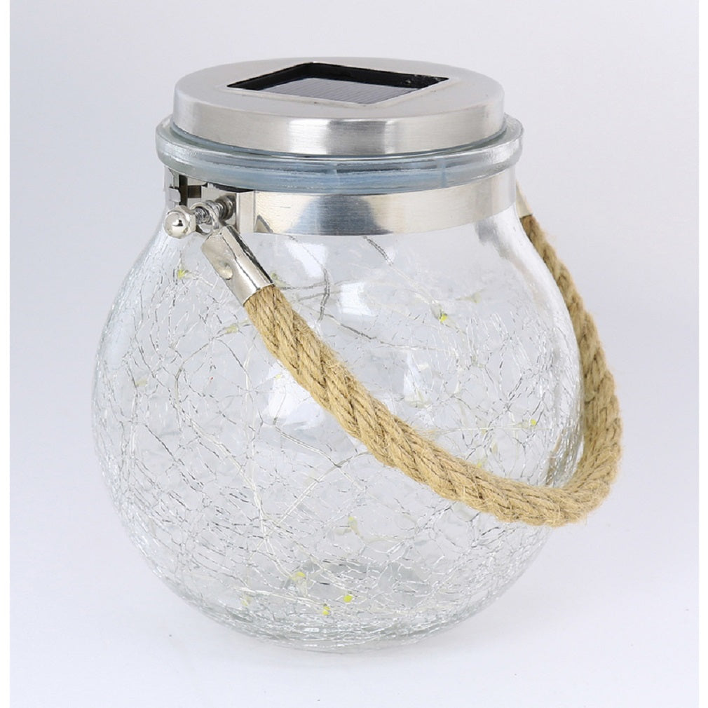 Feit Electric GLOBE5/SOL/LED Crackle Jar Hanging Lantern, Clear, Glass