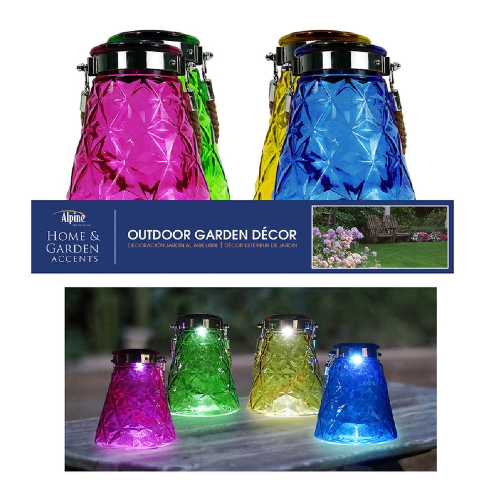 Alpine HGY440ABB-8 Solar Hanging Lantern, Glass, Assorted Color