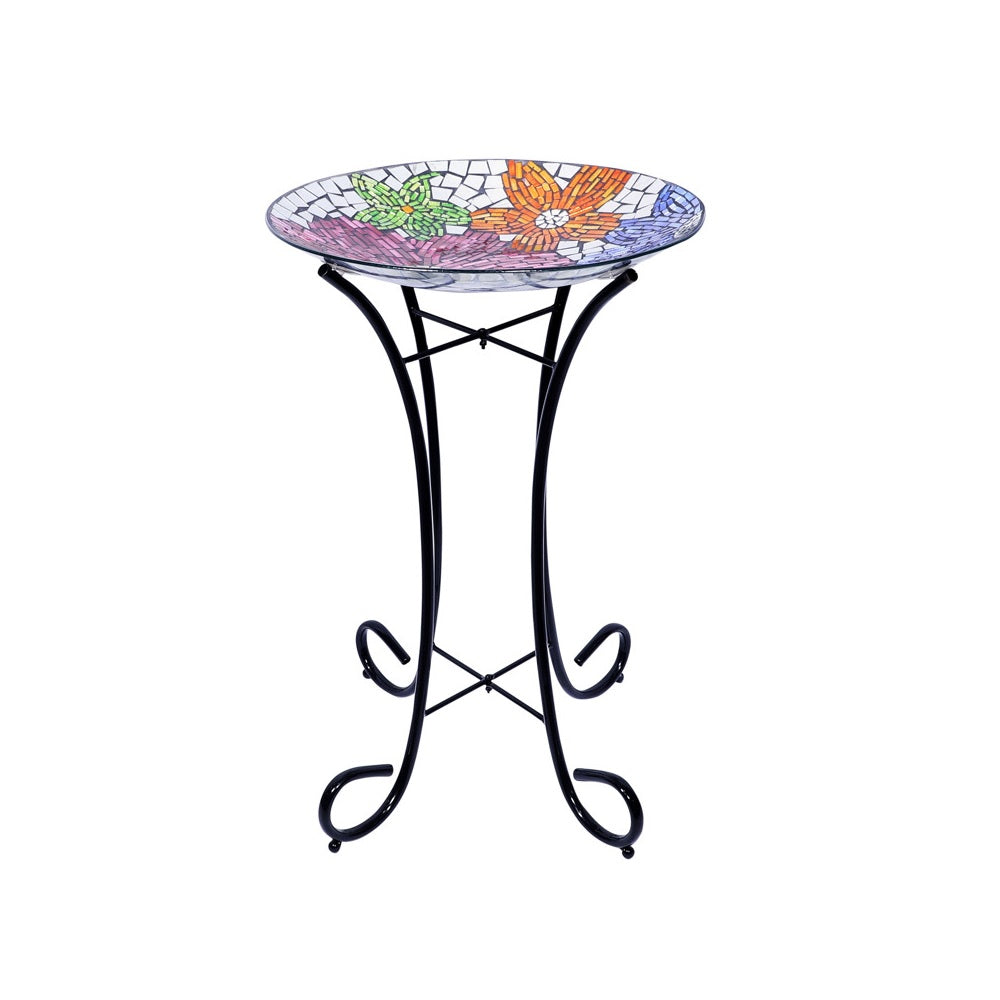 Alpine HMD106A Floral Bird Bath with Stand, Multicolored