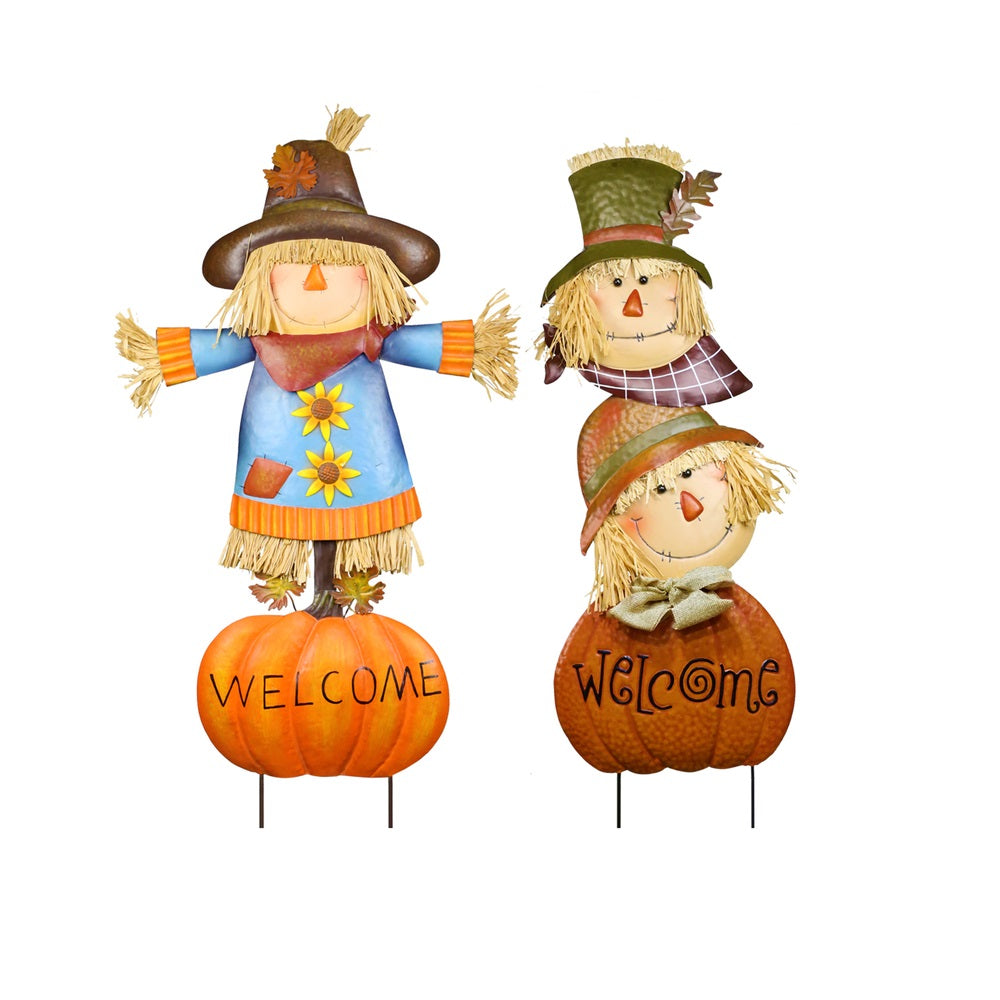 Alpine LCE205A Halloween Welcome Pumpkin & Scarecrow Outdoor Garden Stake
