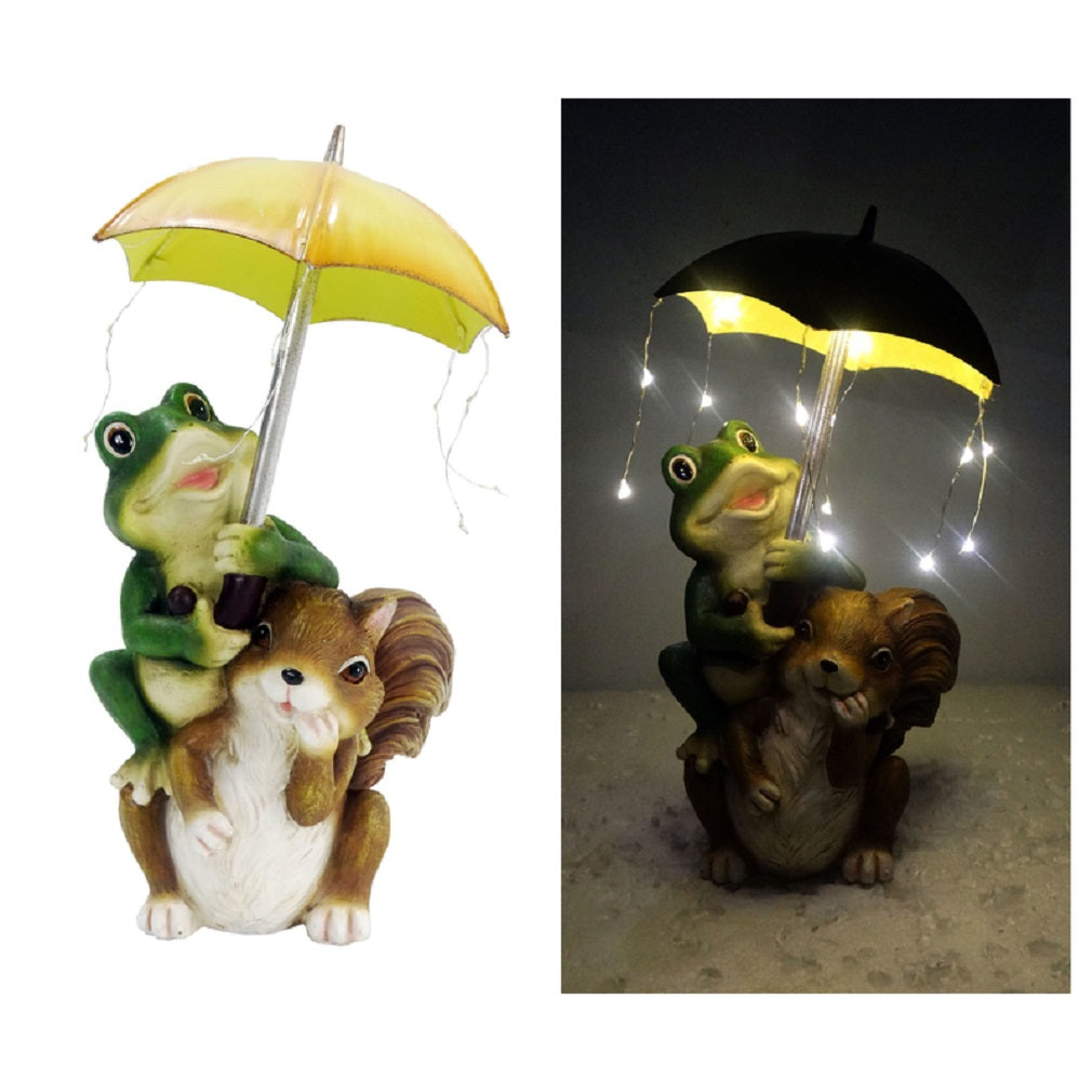 Alpine LCE212HH-TM Frog and Squirrel Solar Statue, Multi color