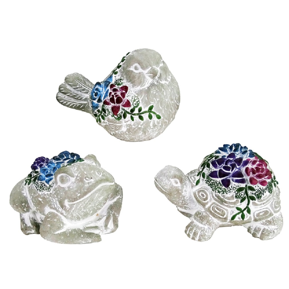 Alpine WGG436ABB Mini Floral Animal Statue, Cement, Multi color