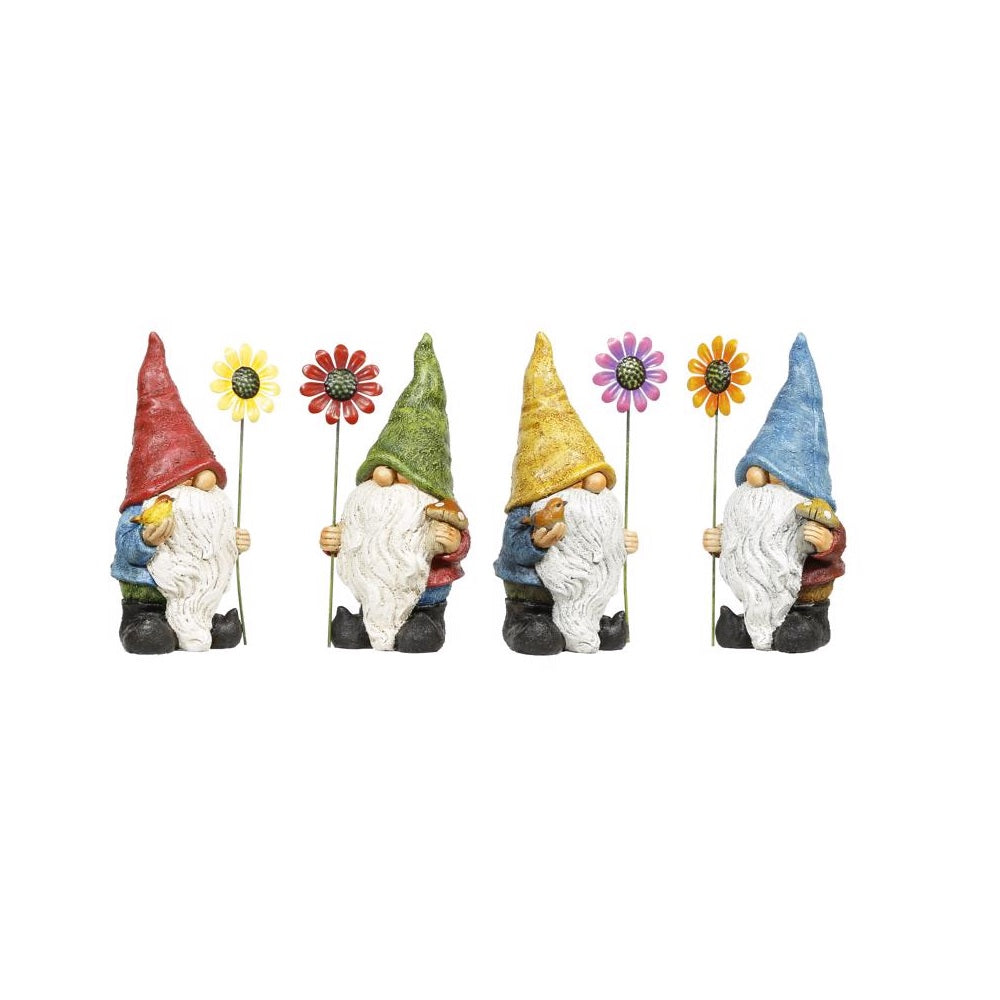 Alpine WQA1380ABB Gnome with Flower Statue, 10 Inch, Multicolored