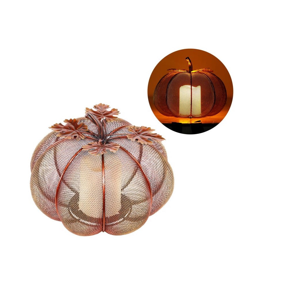 Alpine WQA1298 LED Halloween Mesh Pumpkin With Candle, Warm Candle