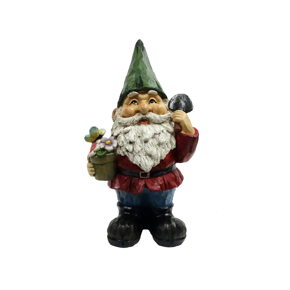 Alpine WQA1066 Polyresin Gnome Flower Pot Statue, Multicolored, 12"