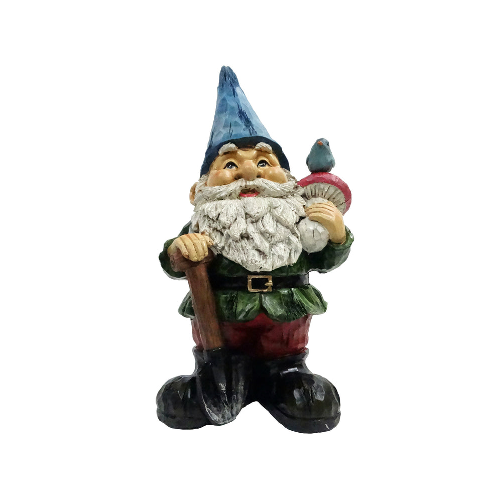 Alpine WQA1070 Polyresin Gnome Shovel Statue, Multicolored, 12"