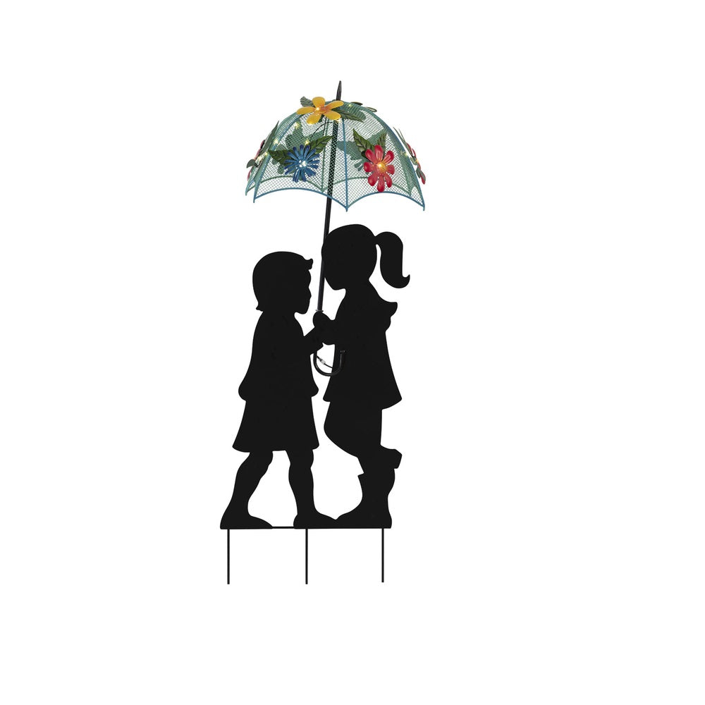 Alpine YEN321 Girl & Boy Silhouette Solar Statue, Multicolored