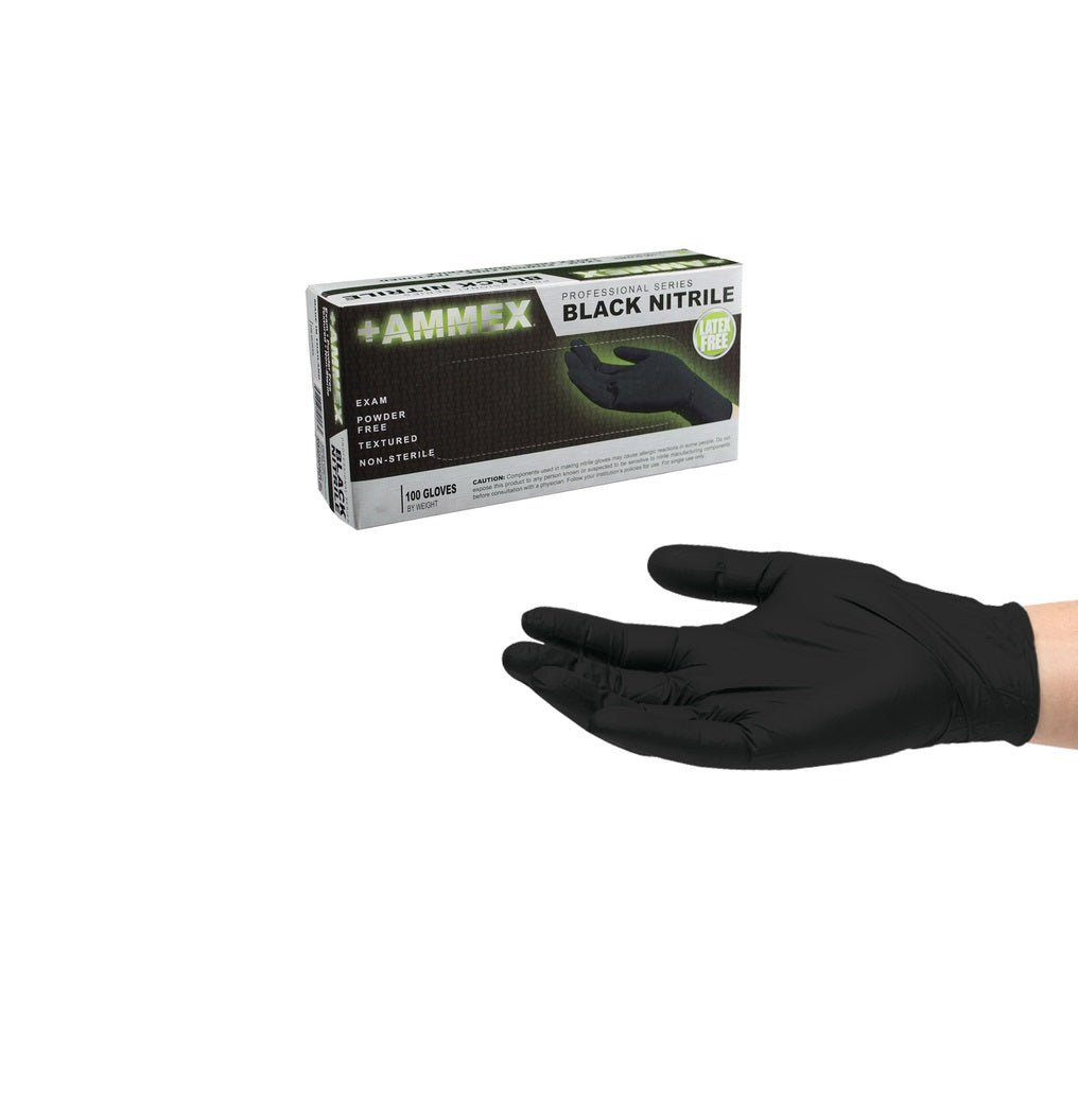 Ammex ABNPF46100 Nitrile Disposable Gloves, Black, Large, 100 Pieces