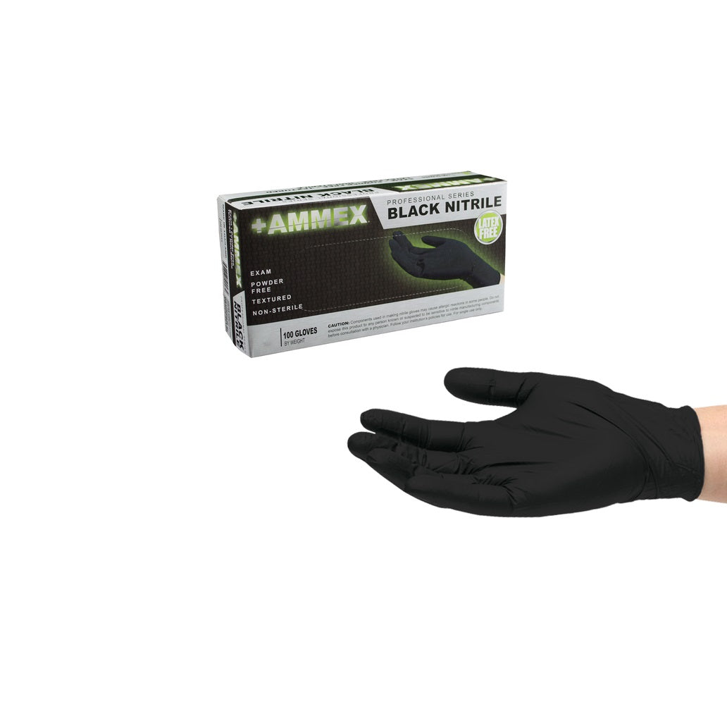 Ammex ABNPF44100 Nitrile Disposable Gloves, Black, Medium, 100 Pieces